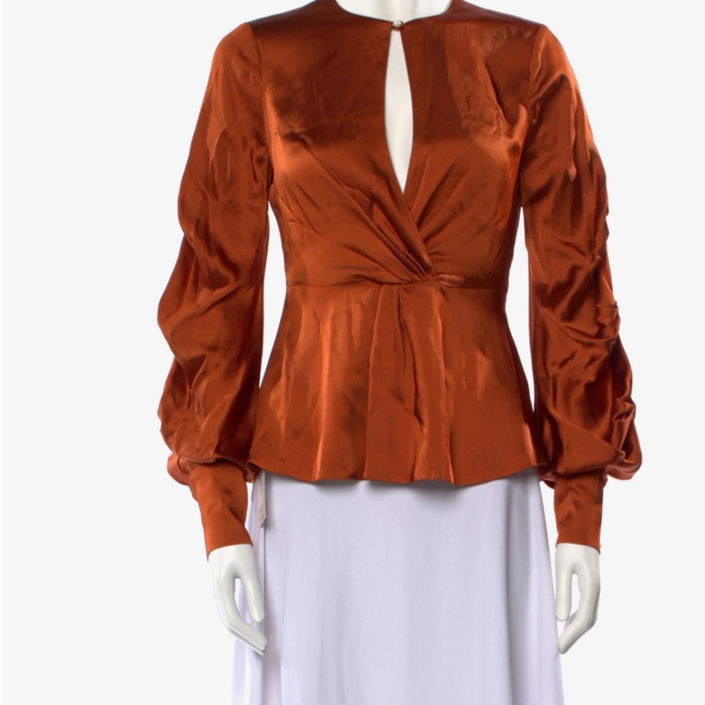 Jonathan Simkhai Rust Satin Peplum Blouse size